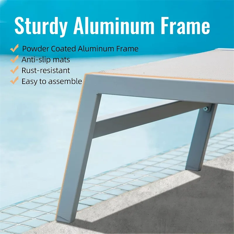 3 Pieces Aluminum Adjustable Pool Lounge Chairs