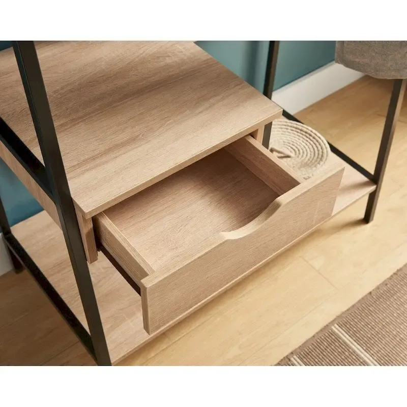 Metal Clothes Rack Open Wardrobe Free Standing with One Drawer Hanging Clothes Rod - Light Brown