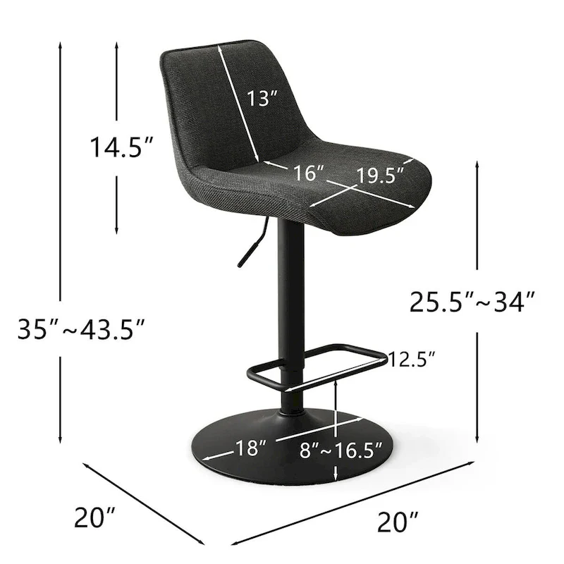 18 Bigger Base Vinyl Adjustable Height Swivel Bar Stool, Set of 2