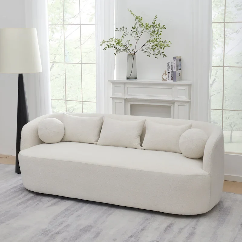 KINWELL Sherpa Boucle Upholstered 3-Seater Sofa Couch, 85 W