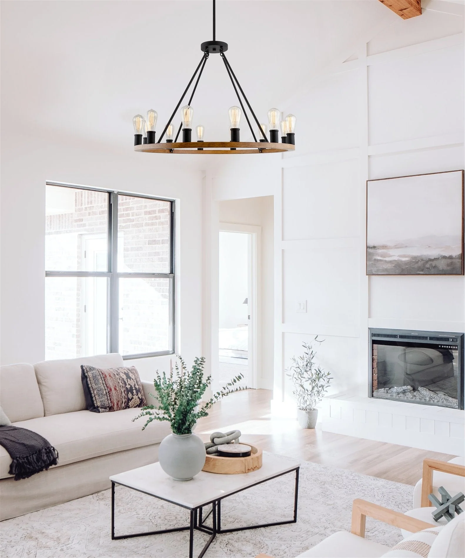 Homestead 36 12-Light Large Rustic Farmhouse Wagon Wheel Kitchen Island Chandelier