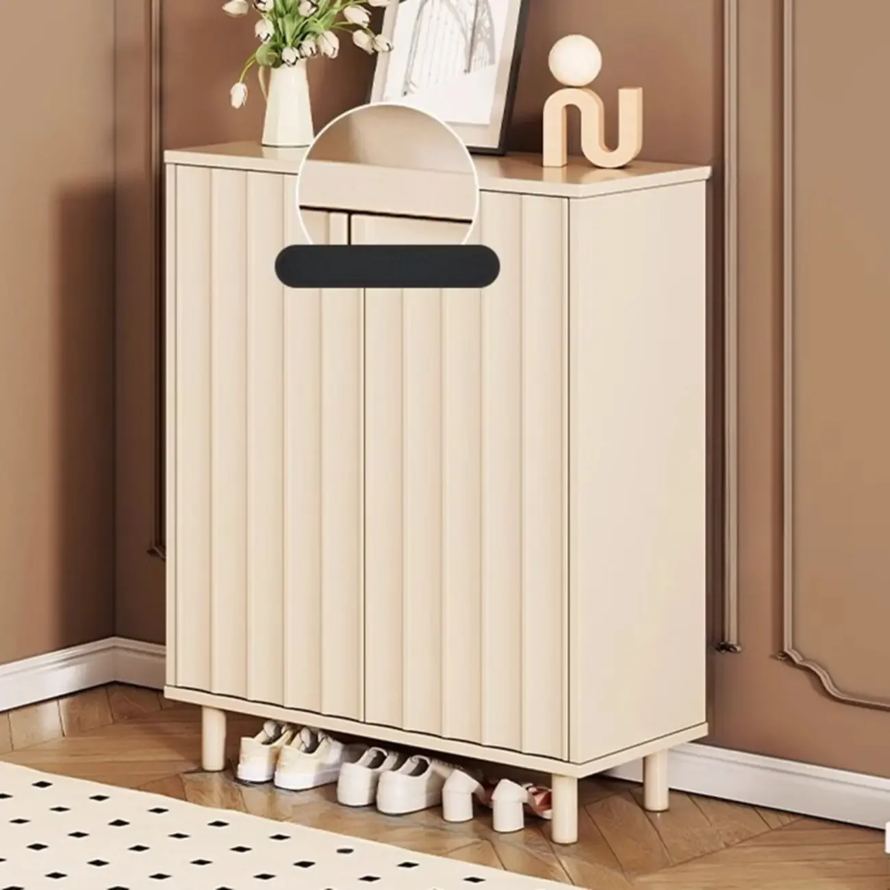 Modern White Closed Back Adjustable Wooden Shoe Cabinet