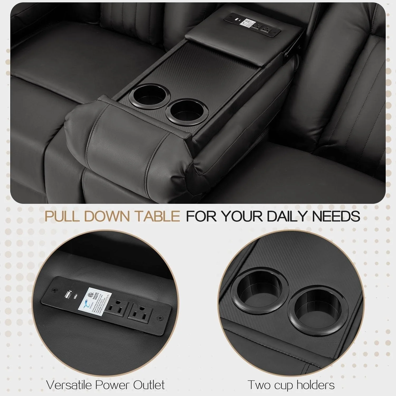 AECOJOY Recliner Sofa Manual RV Reclining Couch PU Home Theater Seating w/ Console