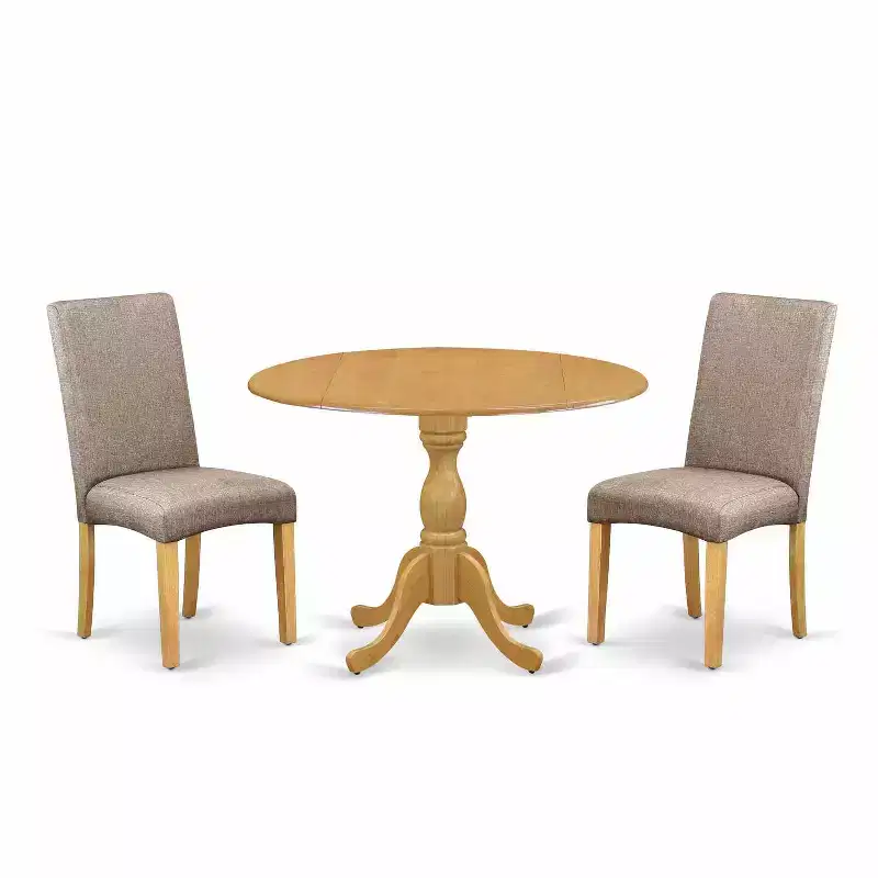 3-Piece Natural Oak Finish Solid Wood Top - Dining Room Set with High Back - Seats 4