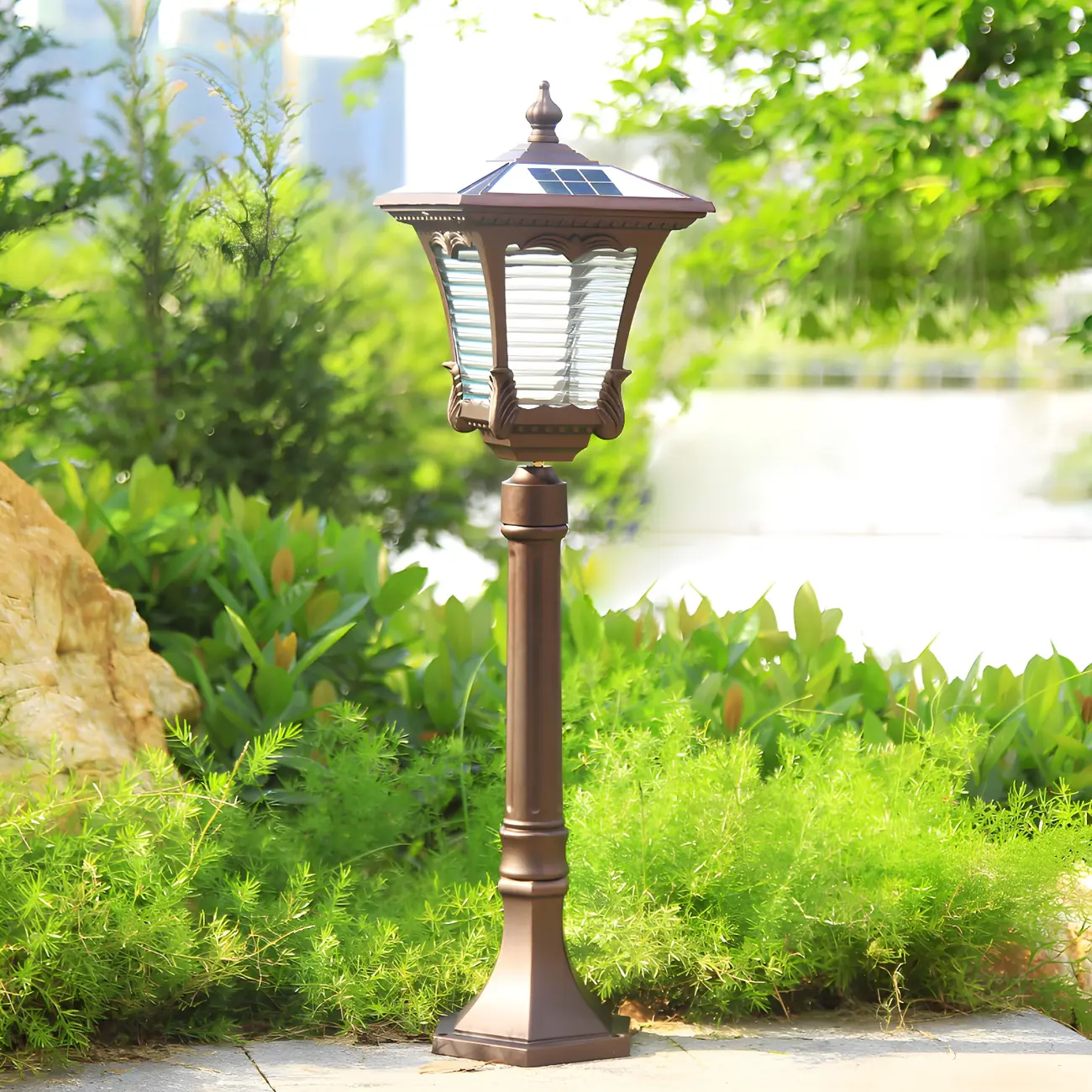 Vintage Flared Square Ribbed Glass LED Path Landscape Lighting