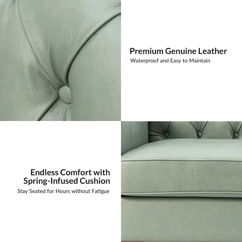 Mateo 82.28 Wide Transitional Genuine Leather Sofa with Nailhead Trim and Button-Tufted Back