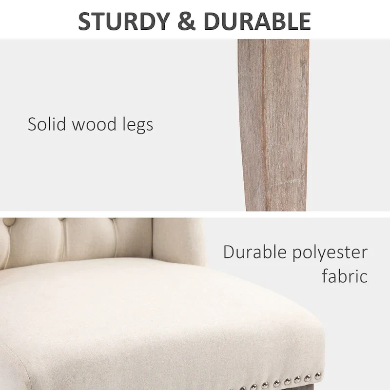 HOMCOM 2 Piece Counter Height Barstools Kitchen Breakfast Stools with Nailhead-Trim and Tufted Back, Solid Wood Legs