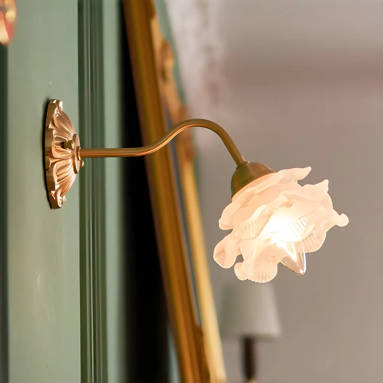 Vintage White Flower Glass Wall Sconce for Bedroom Decor