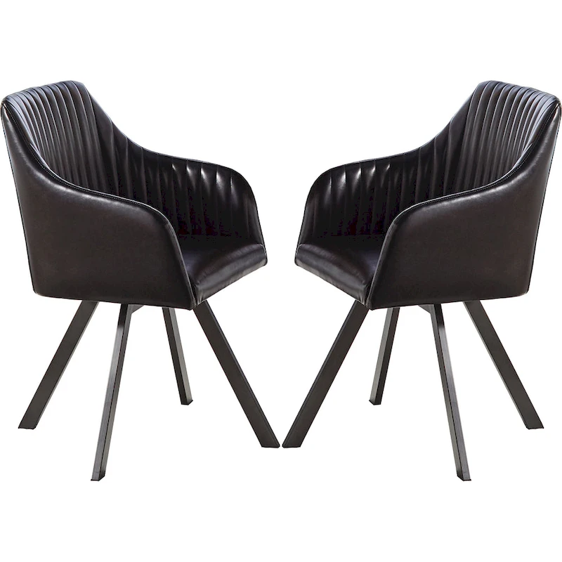 Retro Design Black Leatherette Swivel Dining Chair with Metal Base