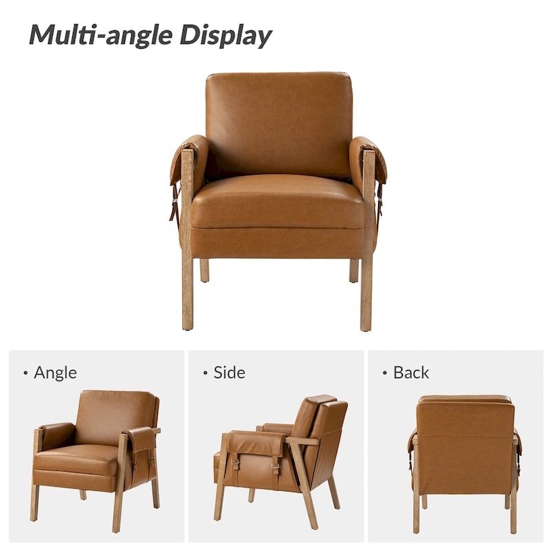 Olivia Farmhouse Faux Leather Accent Chair with Solid Wood Legs Sets of 2 by HULALA HOME