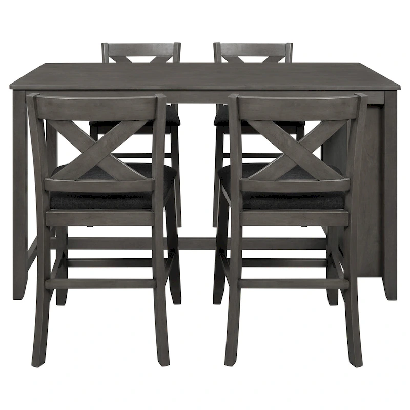 5-Piece Rustic Dining Set with Wooden Bar Table & 4 Chairs