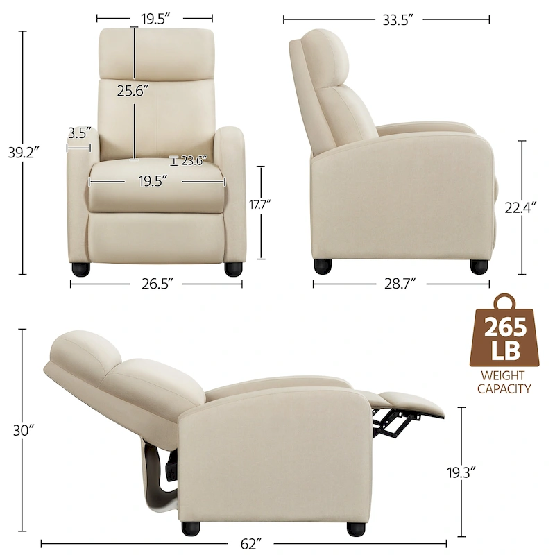 Yaheetech Modern Fabric Recliner Chair
