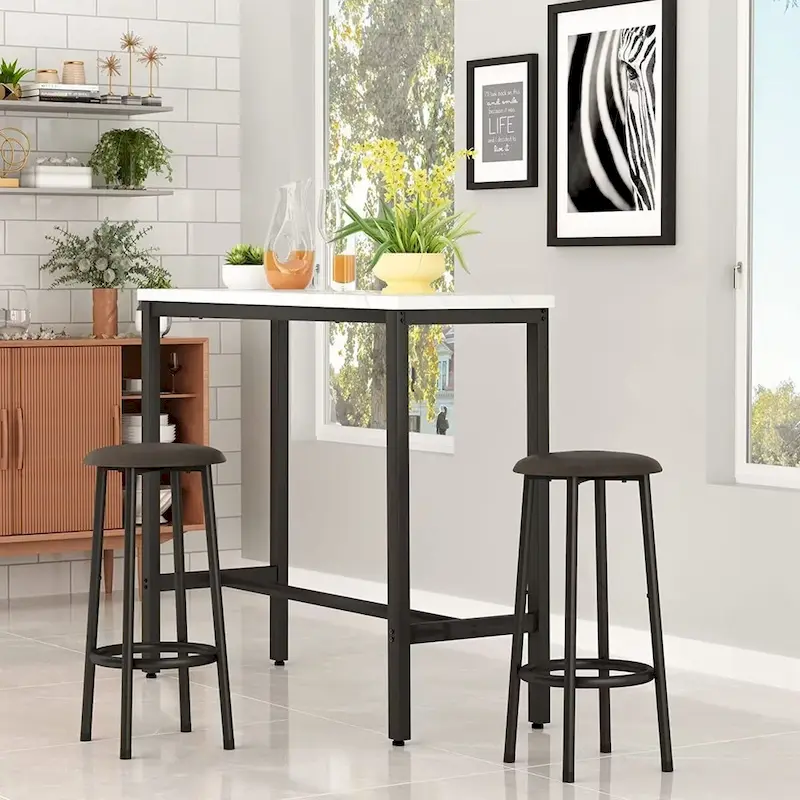 3 Piece Kitchen Pub Dining Set, Modern Faux Marble Counter Height Bistro Bar Table Set with 2 PU Leather Bar Stools