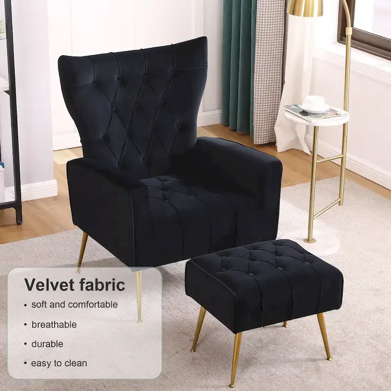 Upholstered Wingback Chair with Ottoman