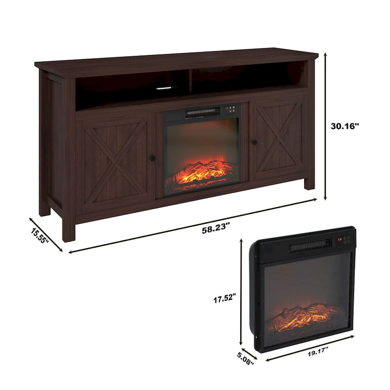 Clihome 58 Wood Fireplace TV Stand with 18 Electric Fireplace