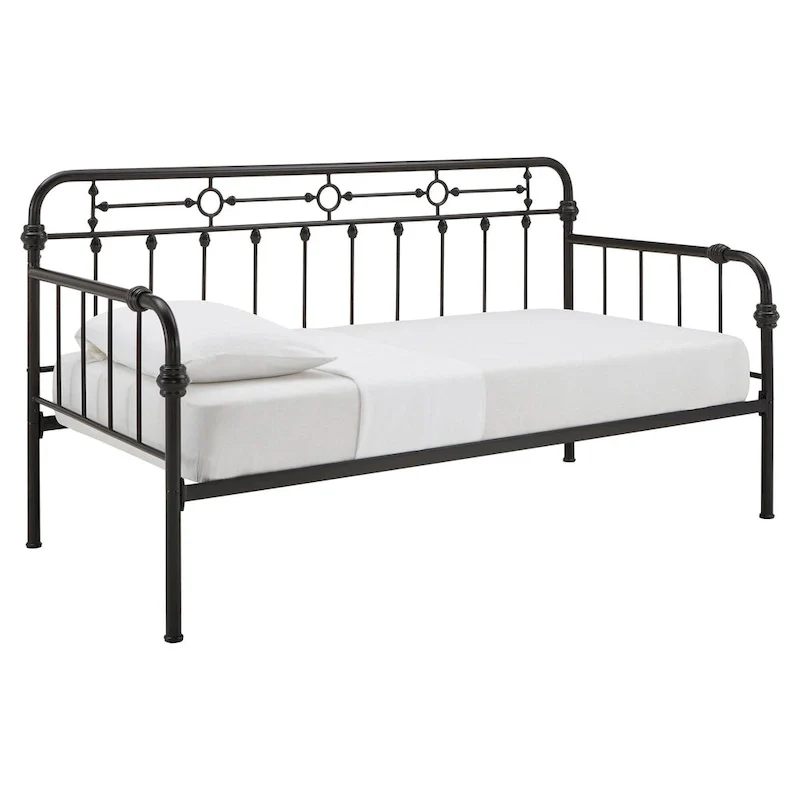 Antique Dark Bronze Metal Daybed with Trundle, Classic Style Twin Guest Bed