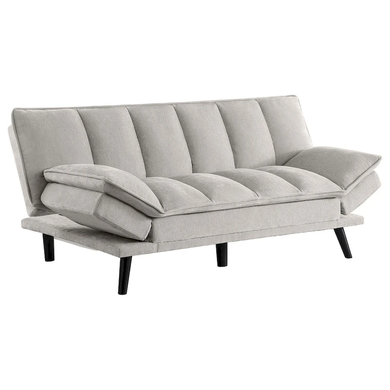 Loyla Convertible Sofa Bed, Tufted Light Gray Fabric, Black, 78 Inch