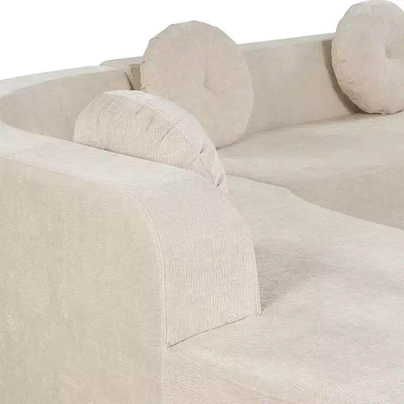 Whisen 122'' Extra Large Sectional Sofa, Elegant Fabric Upholstery Sofa Couch with Three Round Cushions , High-Resilience Foam