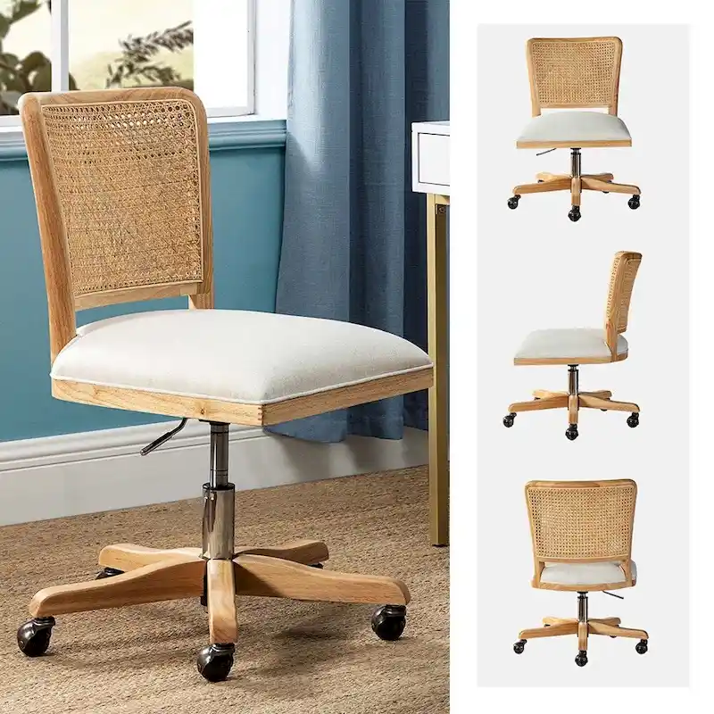 Calcutta Modern Rattan Back Task Chair with Solid Wood Legs by HULALA HOME