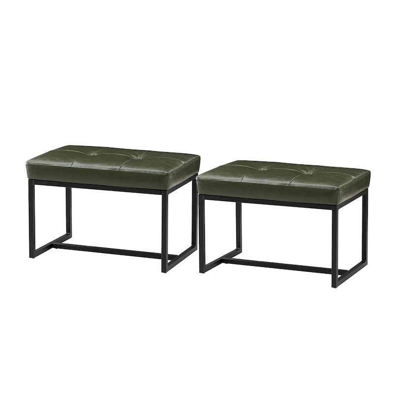Glitzhome Set of 2 24W Modern PU Leather Button-tufted Ottoman Foot stool