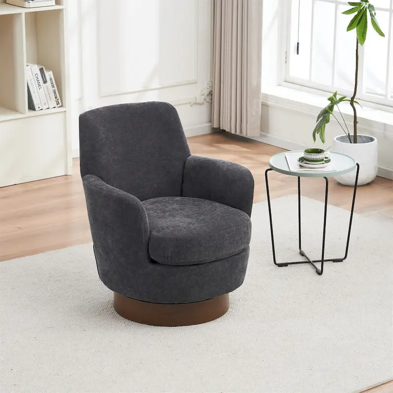 Polyester Swivel Barrel Chair with Stainless Steel Base