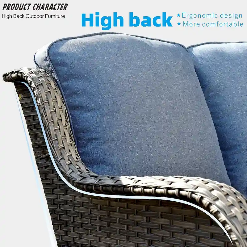 OVIOS Grey Wicker 6-piece Patio Furniture Set With 30  Fire Pit