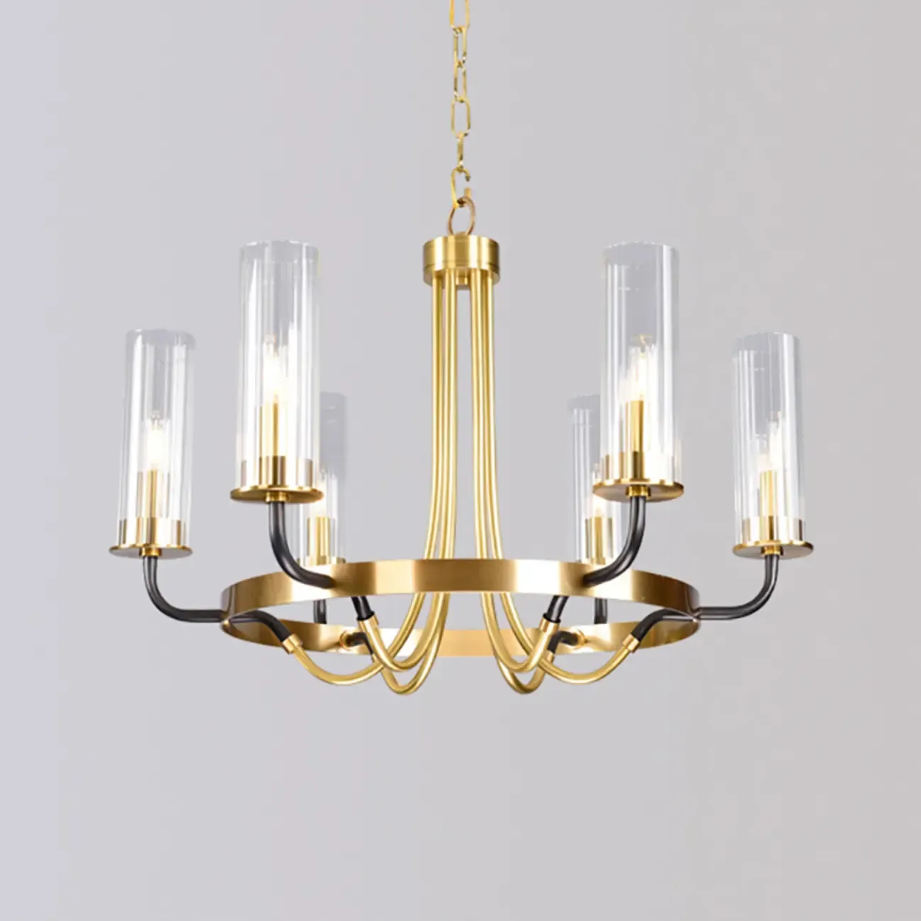 Modern Circle Black Gold Clear Glass Shade Chandelier