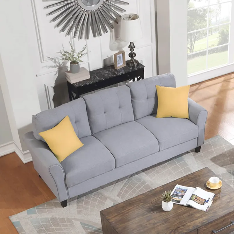 Grey Linen Upholstered Couch Sofa - 30.00 x 79.90 x 34.50