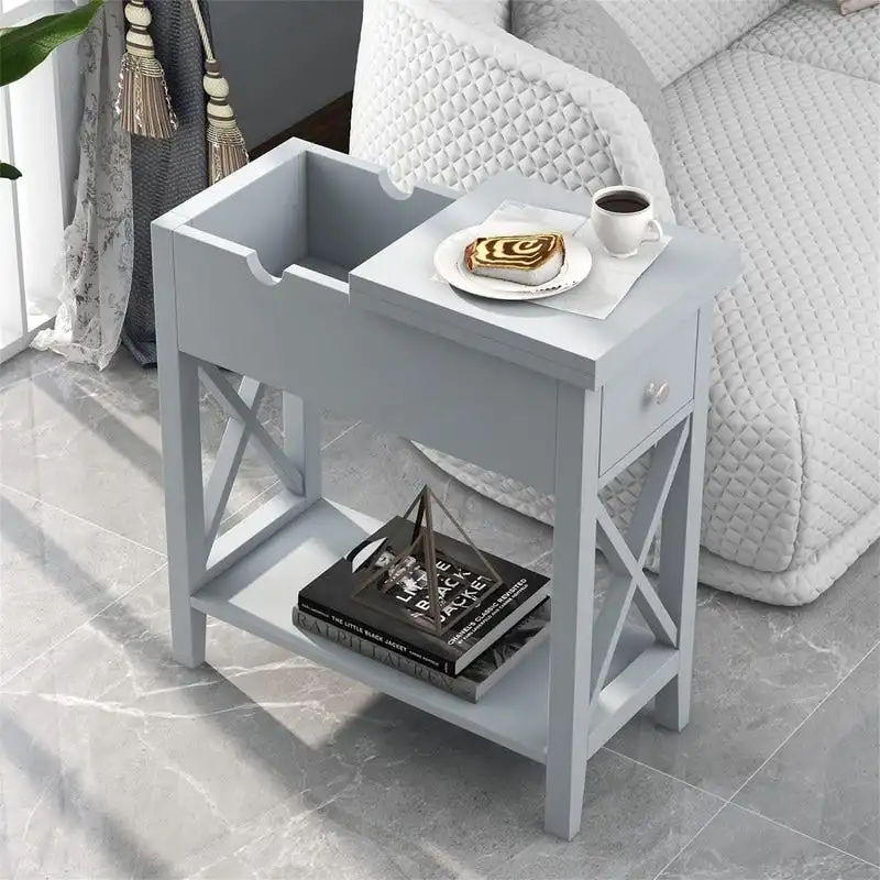 Material Flip Top Narrow End Table - 11D x 23.5W x 24H