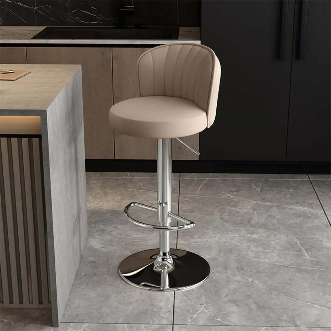 Modern Leather Adjustable Swivel Bar Stools with Back