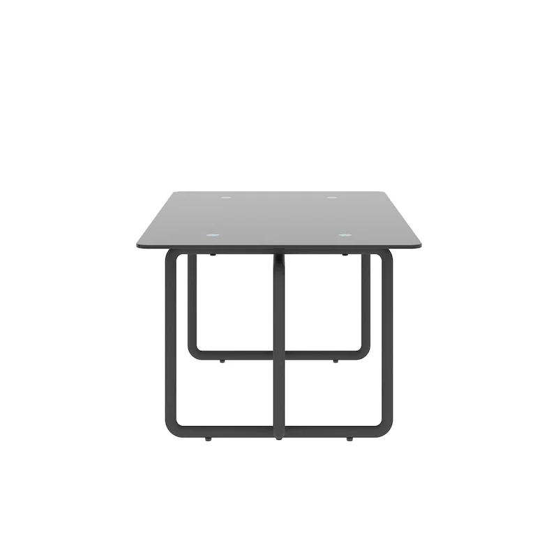 Modern Tempered Glass and Black Metal Coffee Table - 23.62 x 39.37 x 17.71