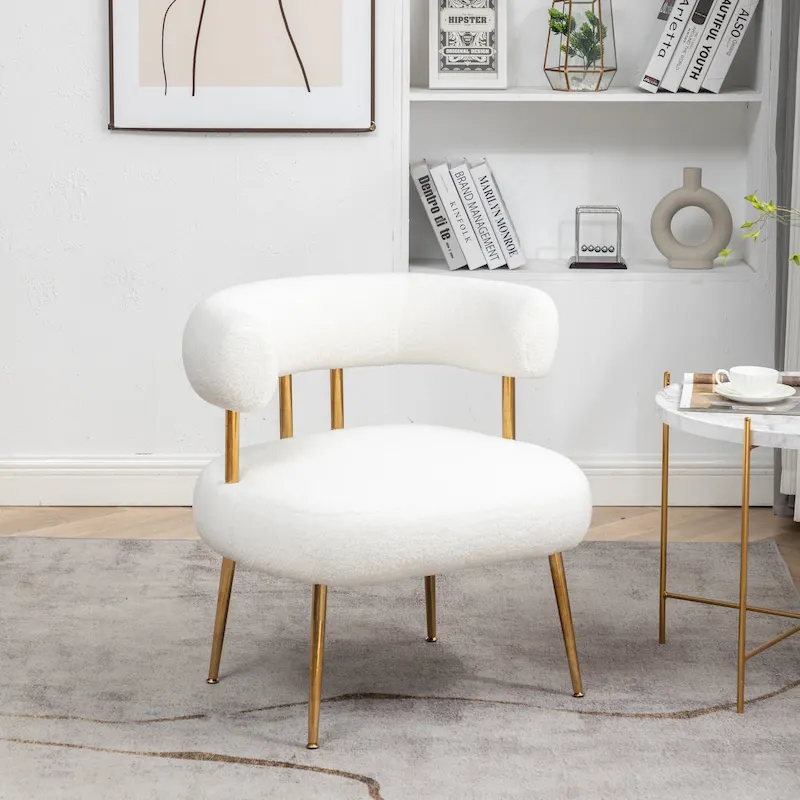 SEYNAR Modern Glam Upholstered Comfy Open-Back Accent Vanity chair with Golden Legs