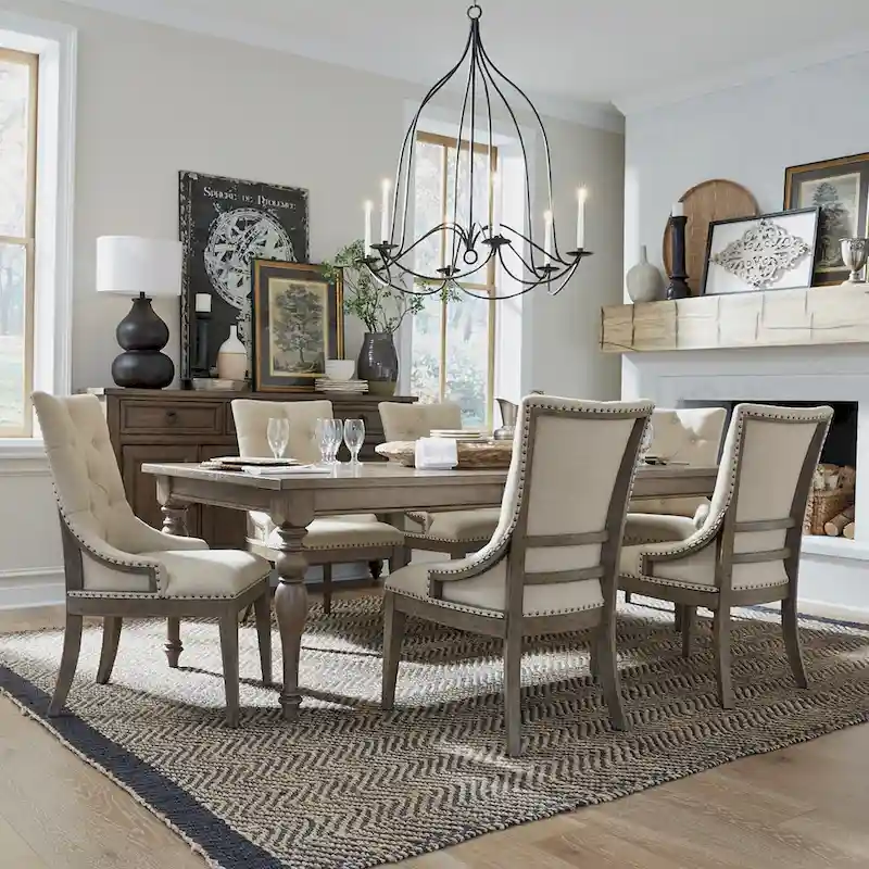 Americana Farmhouse Dusty Taupe Trestle Table Set with Dining Chairs Various Options