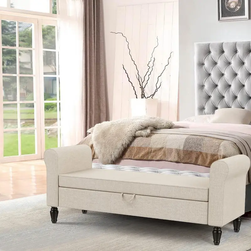 Andeworld Storage Bench Ottoman with Upholstered Arms,bench in front of bed