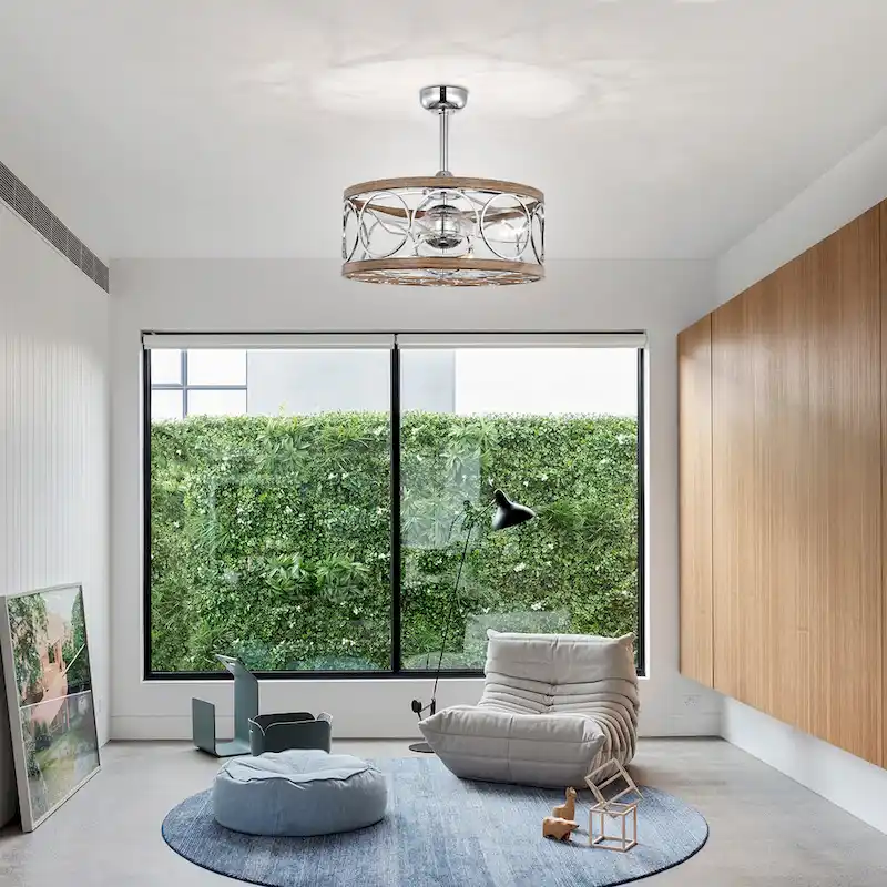 Ofelia 24-inch Chrome and Faux Wood 6 Lights 3 Blades Lighted Ceiling Fan with Remote