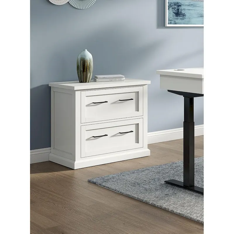 Modern Wood Lateral File, Office Lateral File, Storage File Drawer, Fully Assembled, White