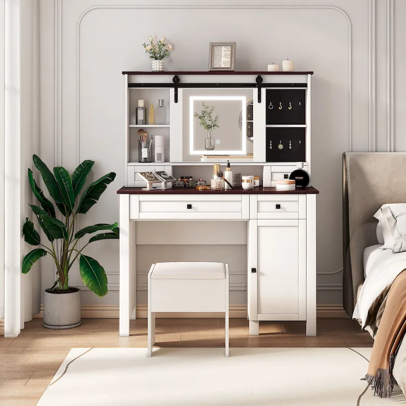 41.73 Wide Dressing Table Set with 4 Drawers 1 Cabinet Dressing Table