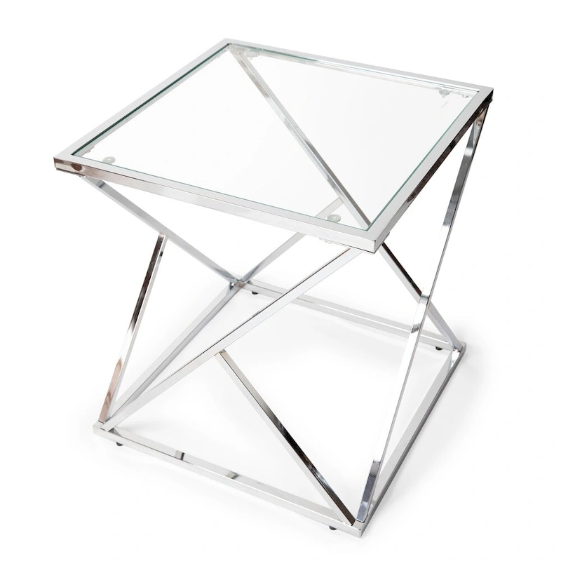 Danya B. Polished Chrome Base Square End Table with Clear Glass Top