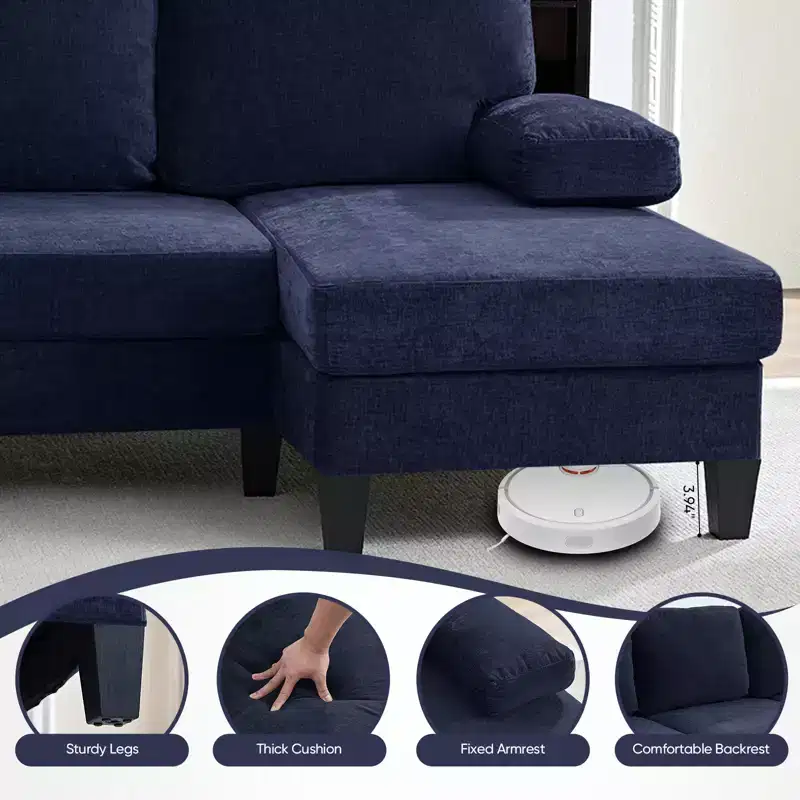 Mjkone 110U-Shaped Sectional Couches,Chenille Upholstered Large 4-Seater Sofa with Double Chaises and Sleepable Armrests
