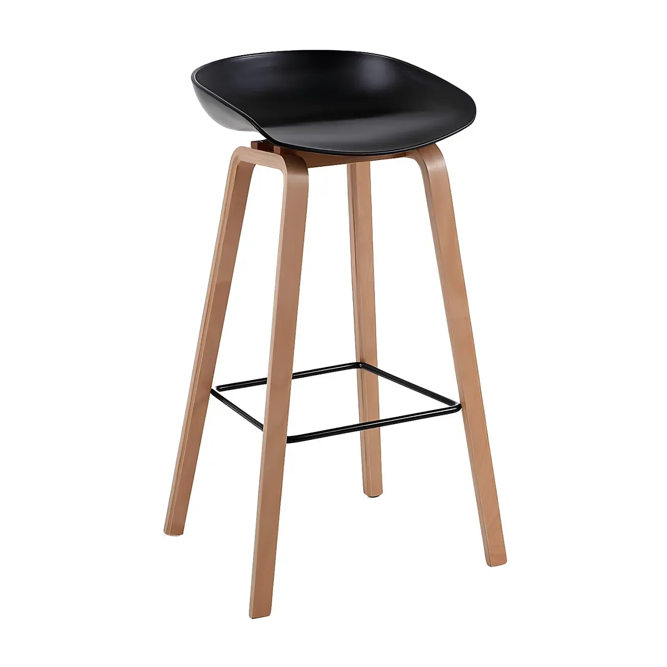 Mid-Century Modern Plastic Bar Stool with Wood Legs