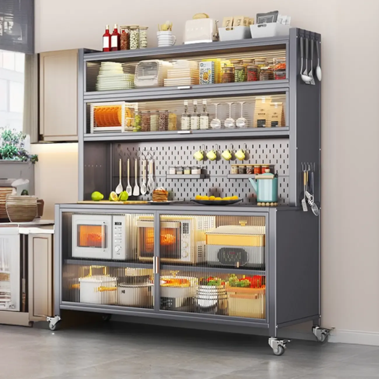 Modern Metal Adjustable Shelving Narrow Sideboard