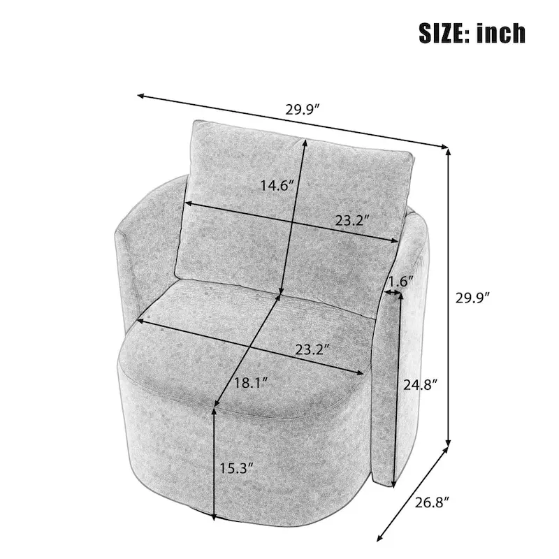 Chenille 360 Swivel Barrel Chair with Ergonomic Curved Design and 440lb Weight Capacity