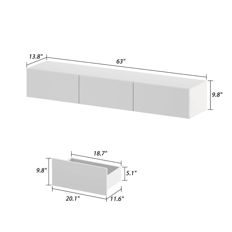 63 TV Stand Hanging TV Consoles Wall TV Cabinet with LED Entertain