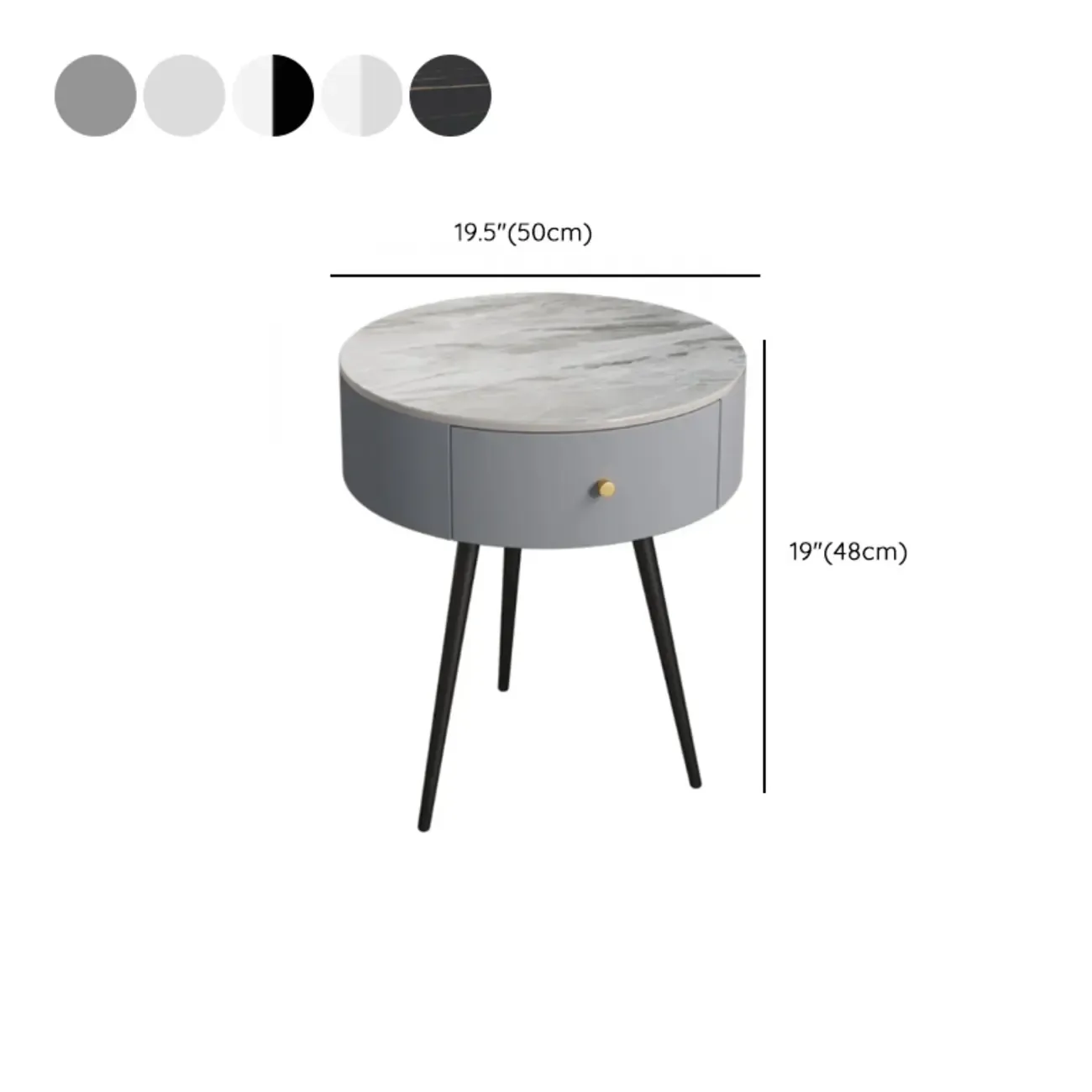 Modern Sintered Stone Top Round Drawer Tripod Nightstand