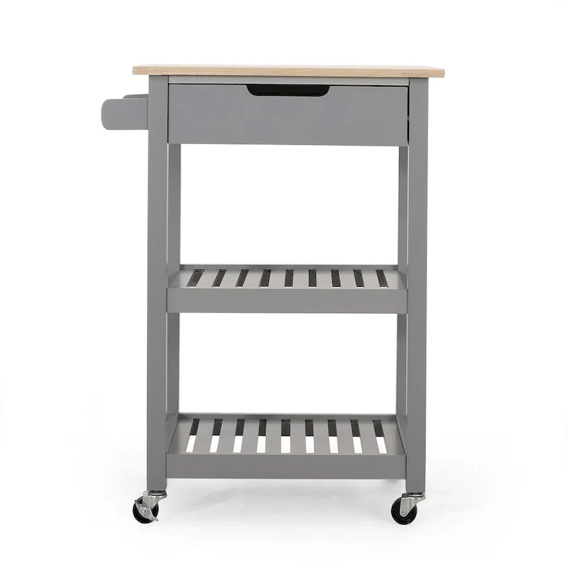 Compact Wooden Kitchen Cart with Wheels Shelves and Drawer