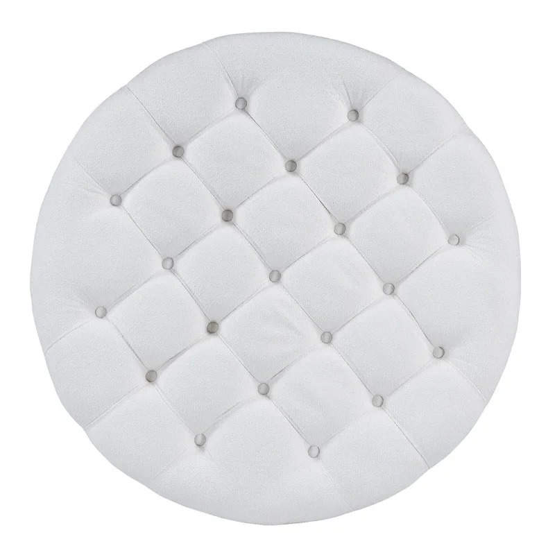 36 Round Button Tufted Upholstered Coffee Table with Wood Shelf and Wheel