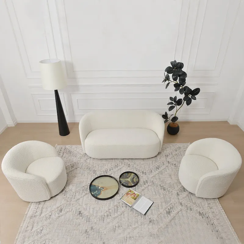 KINWELL 34 W Upholstered Boucle Swivel Barrel Accent Chair