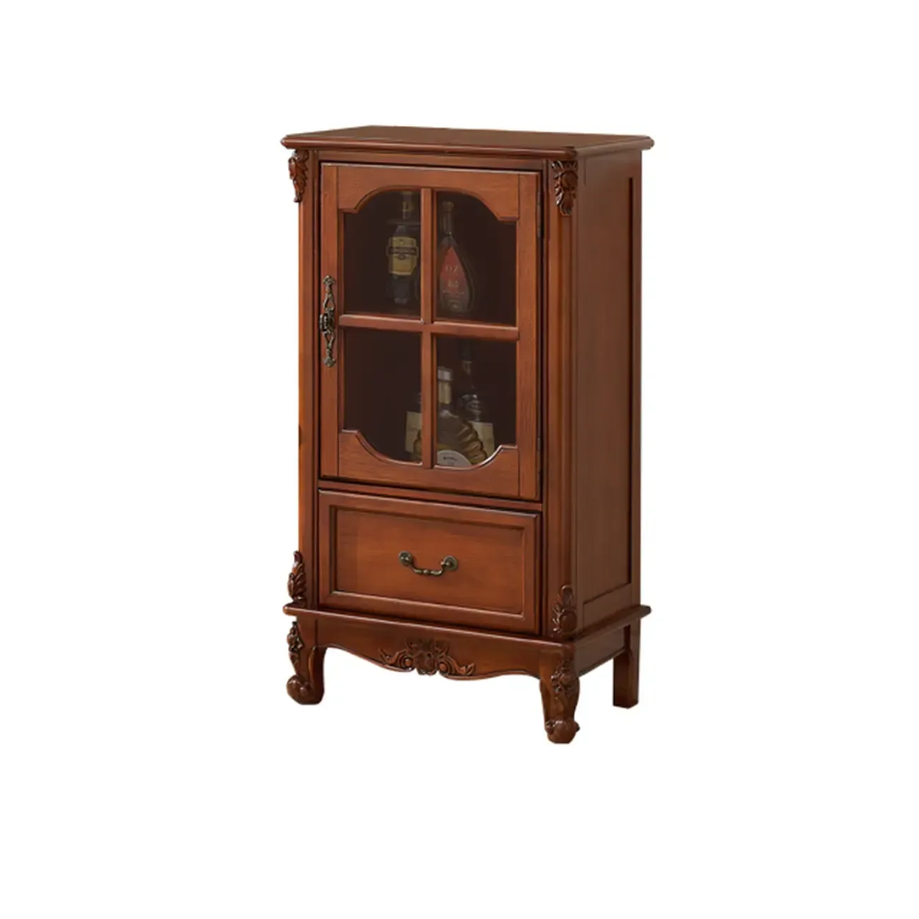 Traditional 34 Wood Wine Bar Cabinet with Drawers