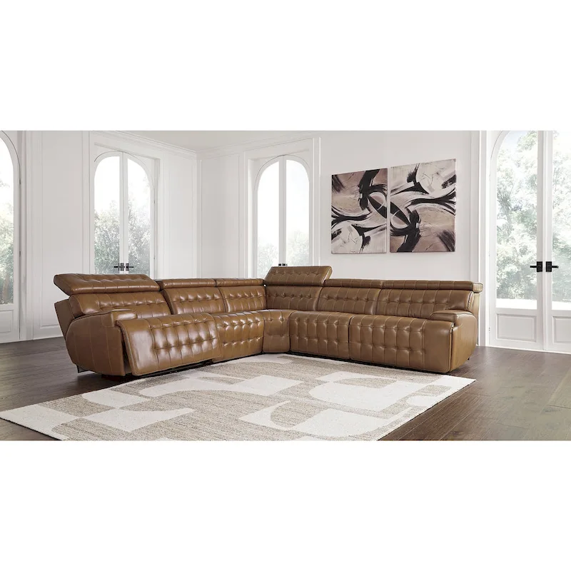Signature Design by Ashley Temmpton Medium Brown 5-Piece Power Reclining Sectional - 110W x 110D x 34H