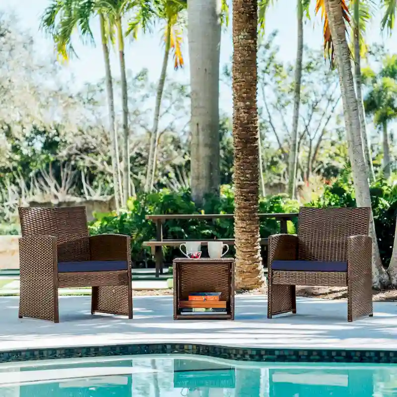 Nestl 3 Piece Patio Furniture Wicker Conversation Set